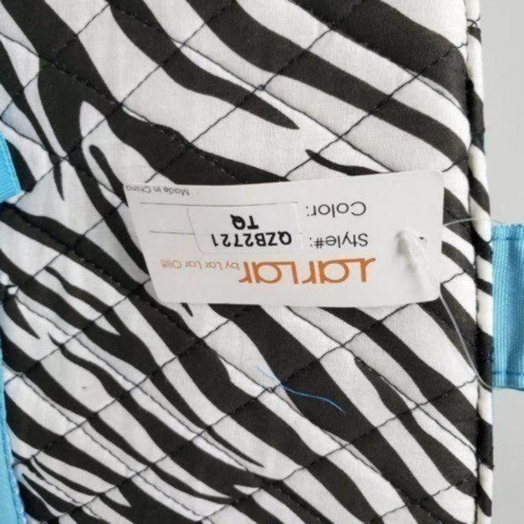 LAR LAR Quilted Diaper Bag Zebra PrInt w/Turquoise Blue Bow Accents NEW w/TAG - Picture 3 of 5